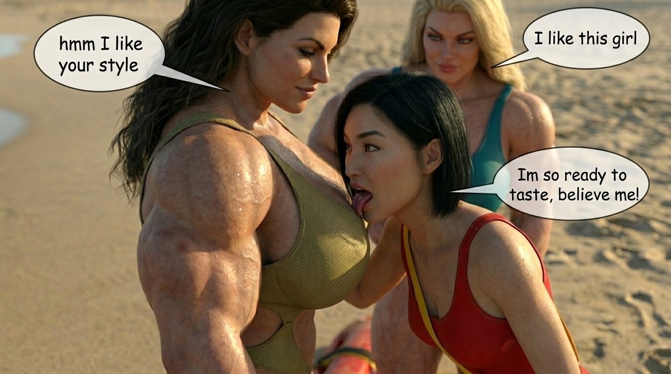 Bay Watched Part 4, page 20 — AI female muscle growth comic