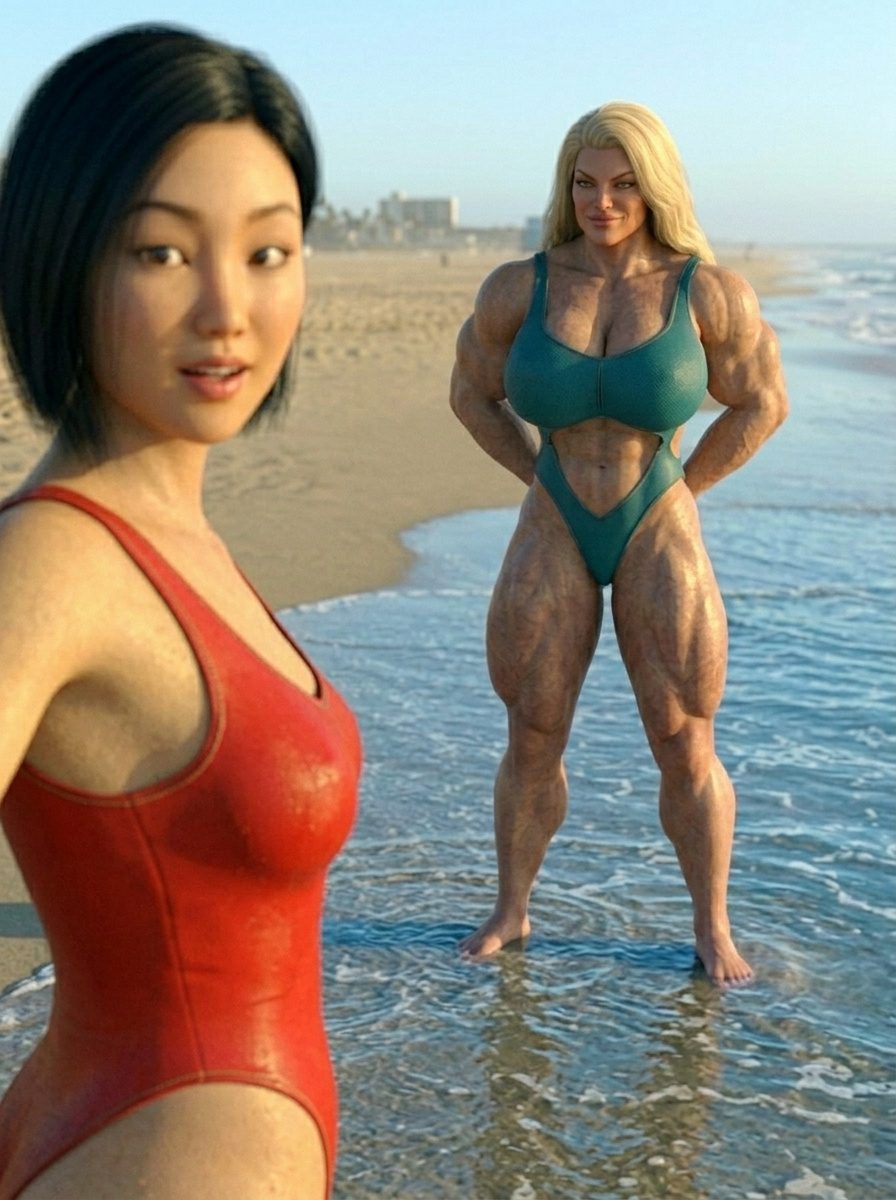 Bay Watched Part 4, page 29 — AI female muscle growth comic