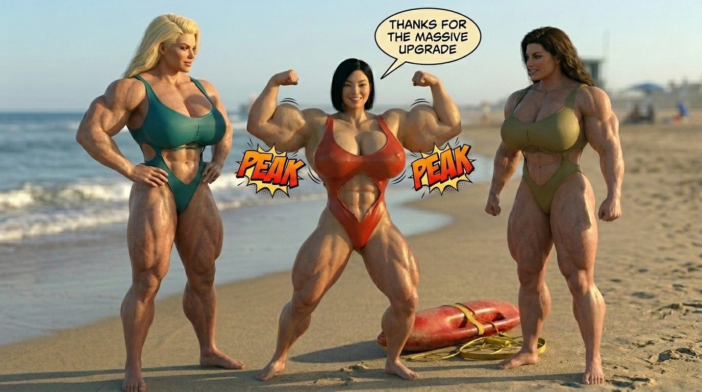 Bay Watched Part 4, page 39 — AI female muscle growth comic