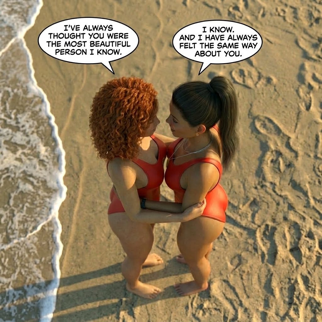 Bay Watched Part 4, page 47 — AI female muscle growth comic
