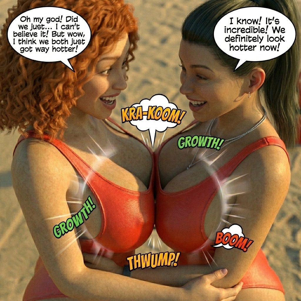 Bay Watched Part 4, page 48 — AI female muscle growth comic