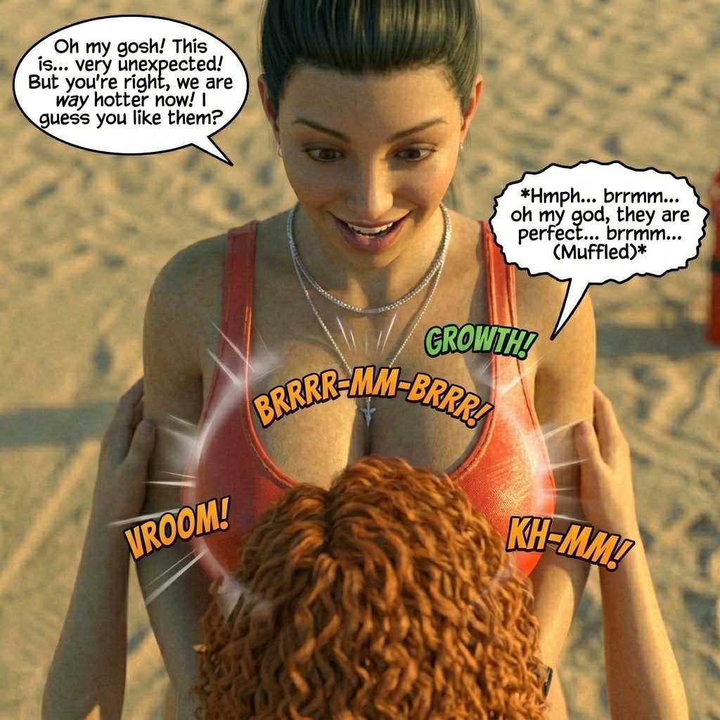Bay Watched Part 4, page 53 — AI female muscle growth comic