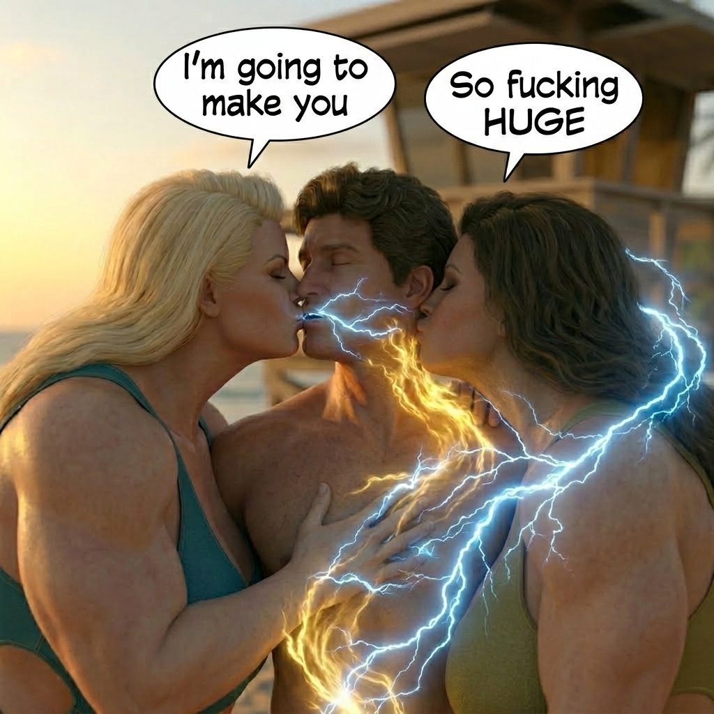 Bay Watched Part 4, page 64 — AI female muscle growth comic
