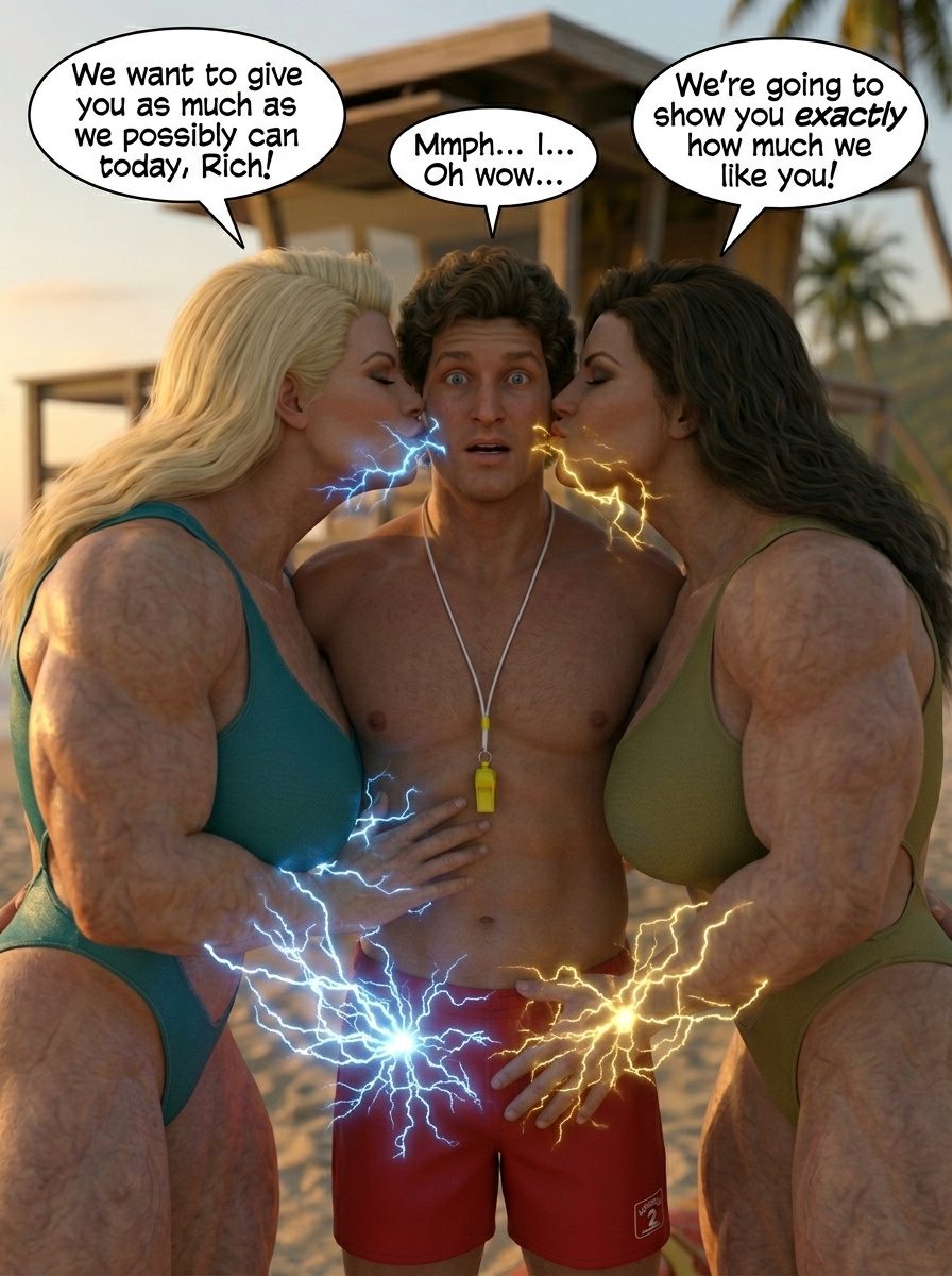 Bay Watched Part 4, page 65 — AI female muscle growth comic
