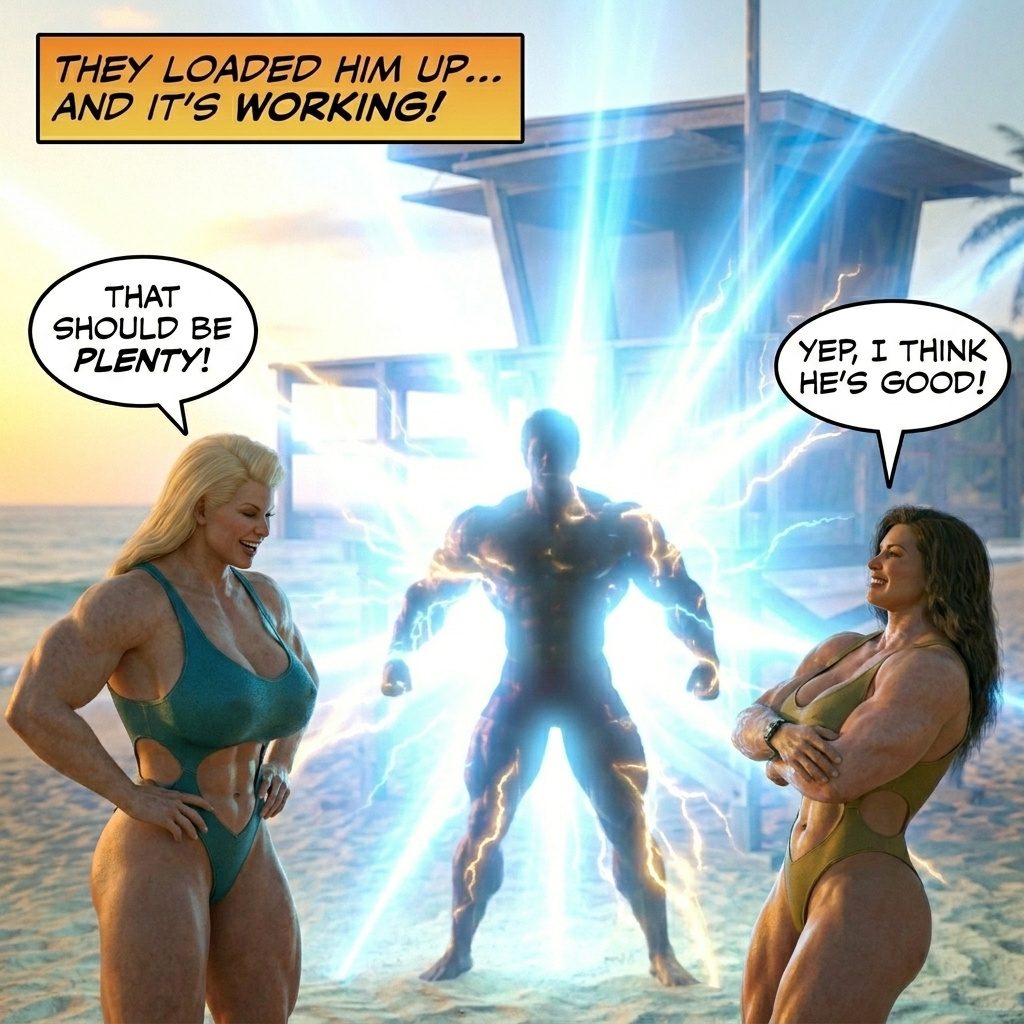 Bay Watched Part 4, page 66 — AI female muscle growth comic