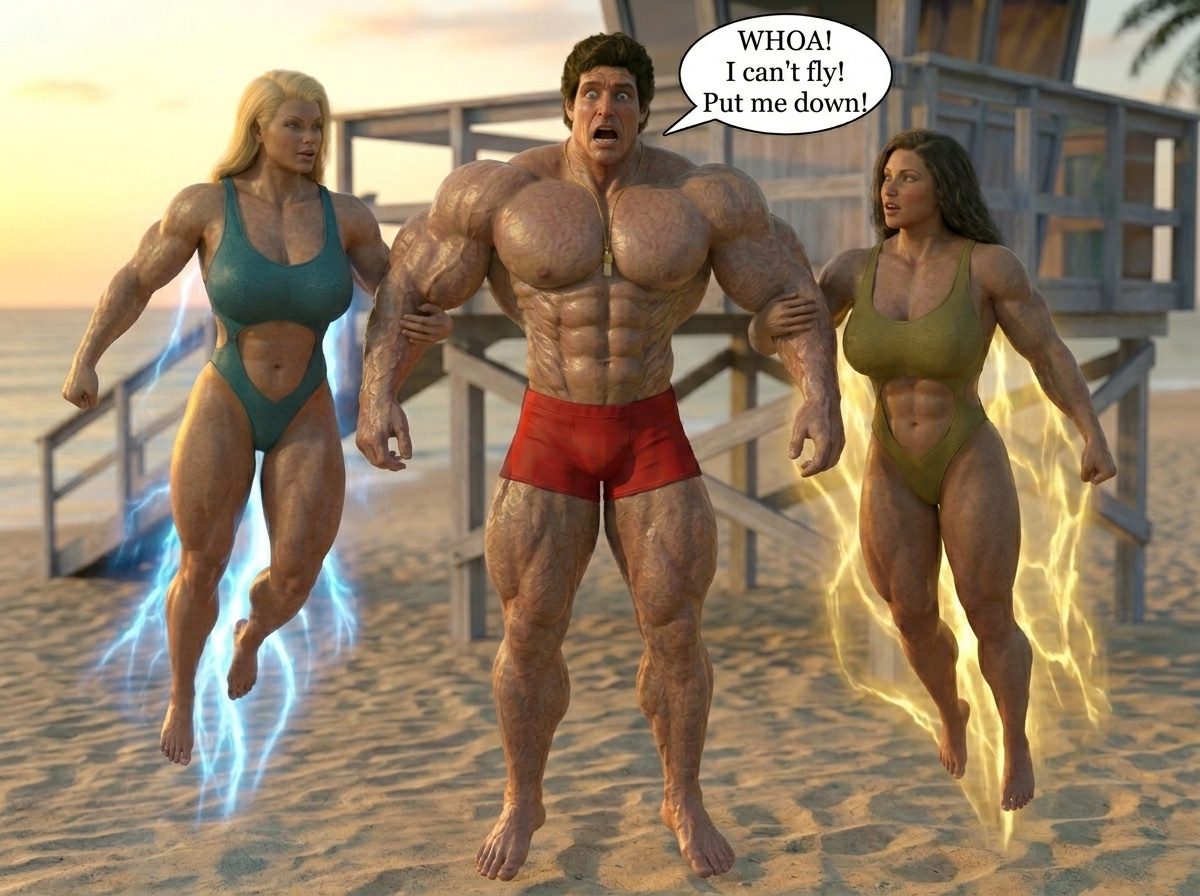 Bay Watched Part 4, page 69 — AI female muscle growth comic