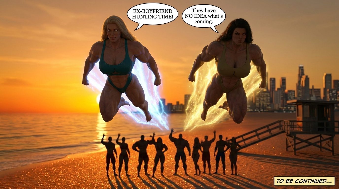 Bay Watched Part 4, page 71 — AI female muscle growth comic