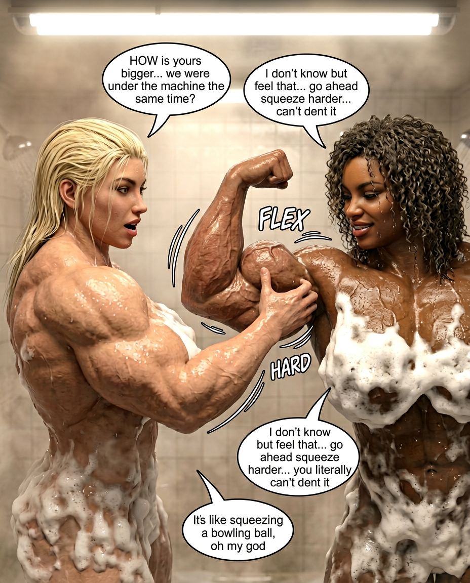 Cheer Squad Part 2, page 2 — AI female muscle growth comic