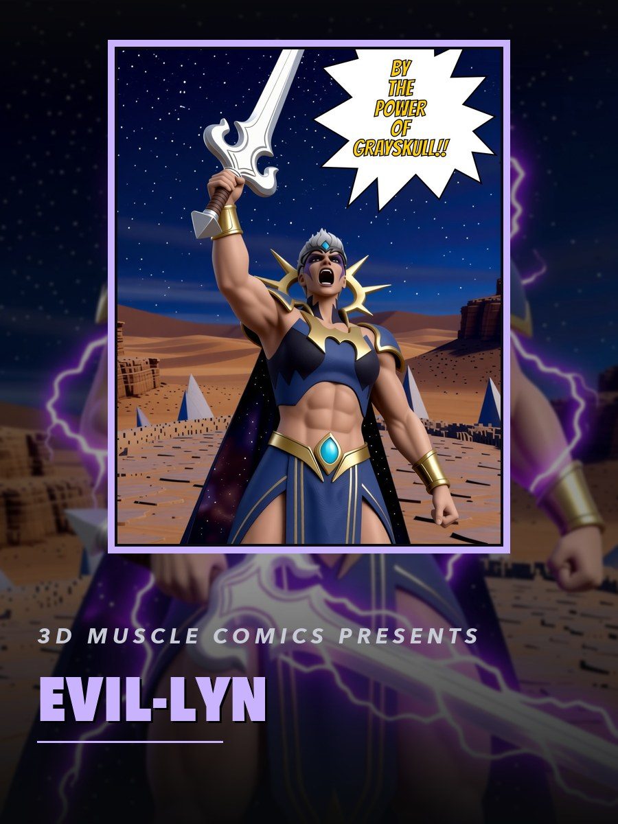 Evil-Lyn — AI female muscle growth comic cover