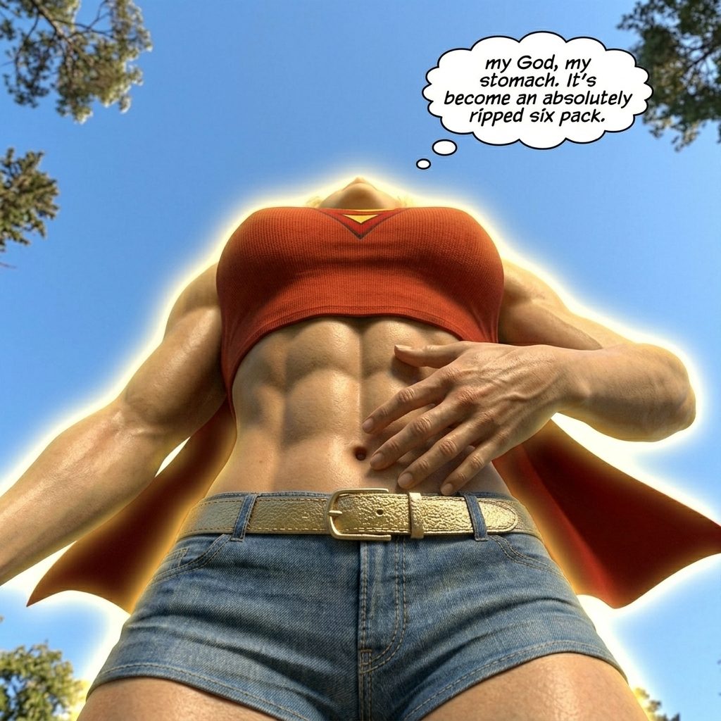 Jacked Jill Part 1, page 8 — AI female muscle growth comic