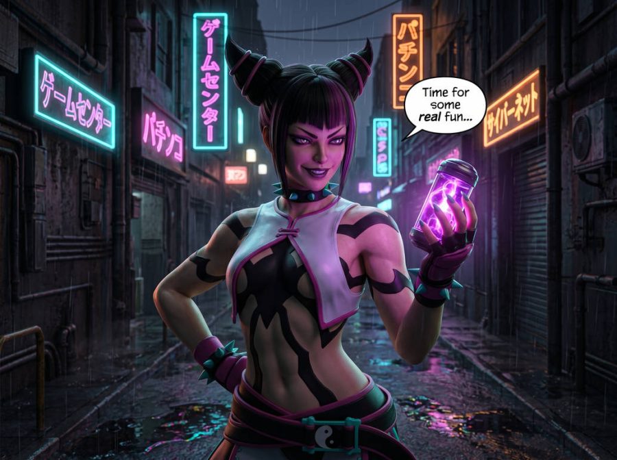 Juri-Han from SF — AI female muscle growth comic cover