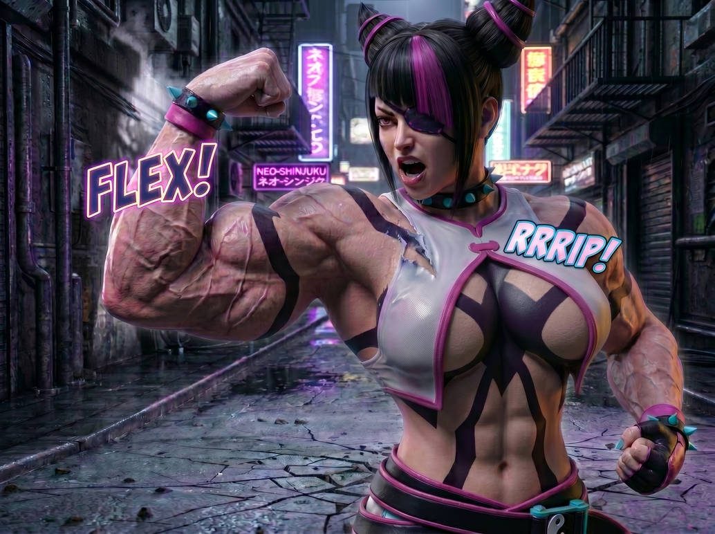 Juri-Han from SF Part 1, page 6 — AI female muscle growth comic