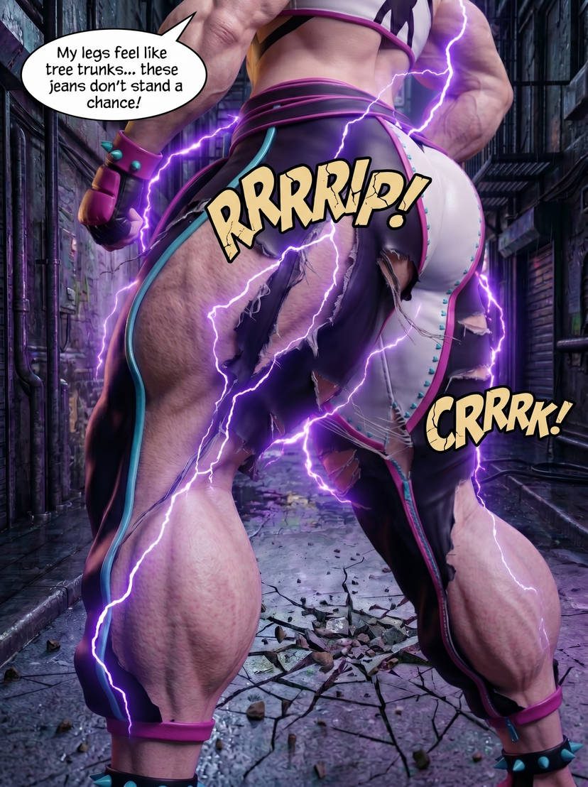 Juri-Han from SF Part 1, page 8 — AI female muscle growth comic