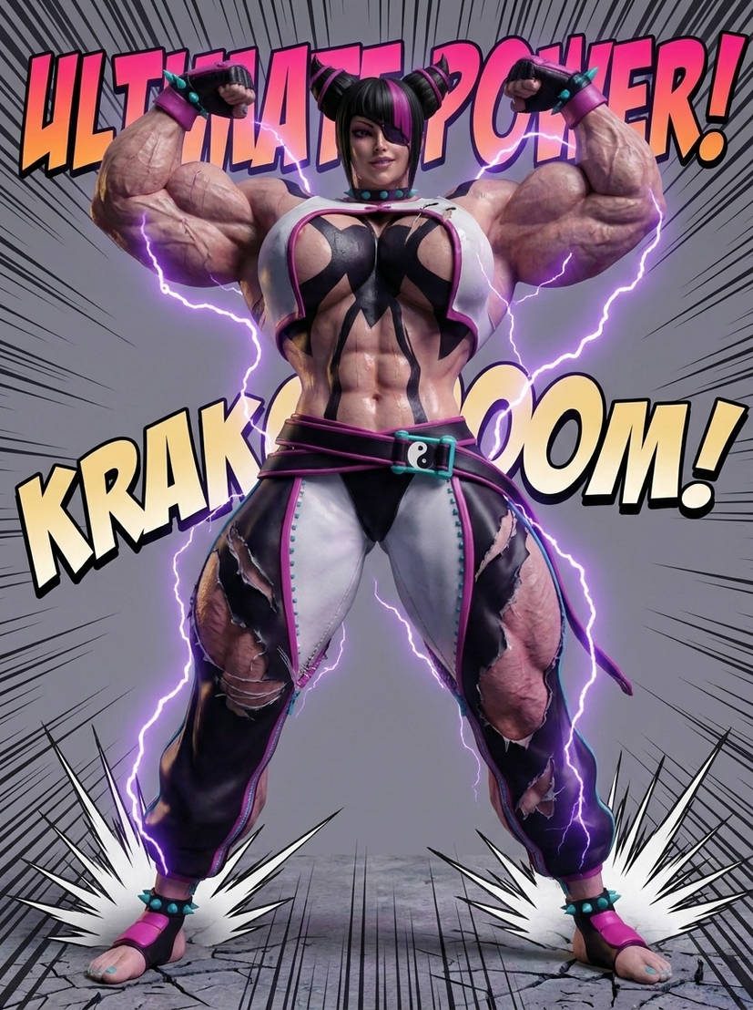 Juri-Han from SF Part 1, page 12 — AI female muscle growth comic