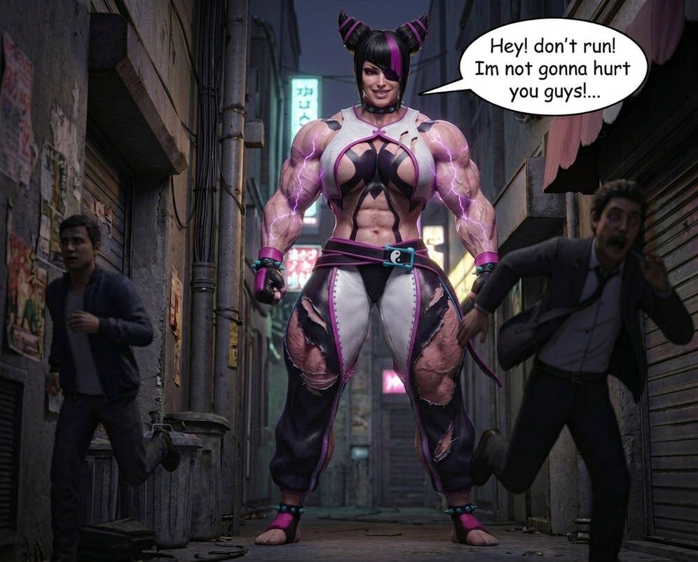 Juri-Han from SF Part 1, page 13 — AI female muscle growth comic
