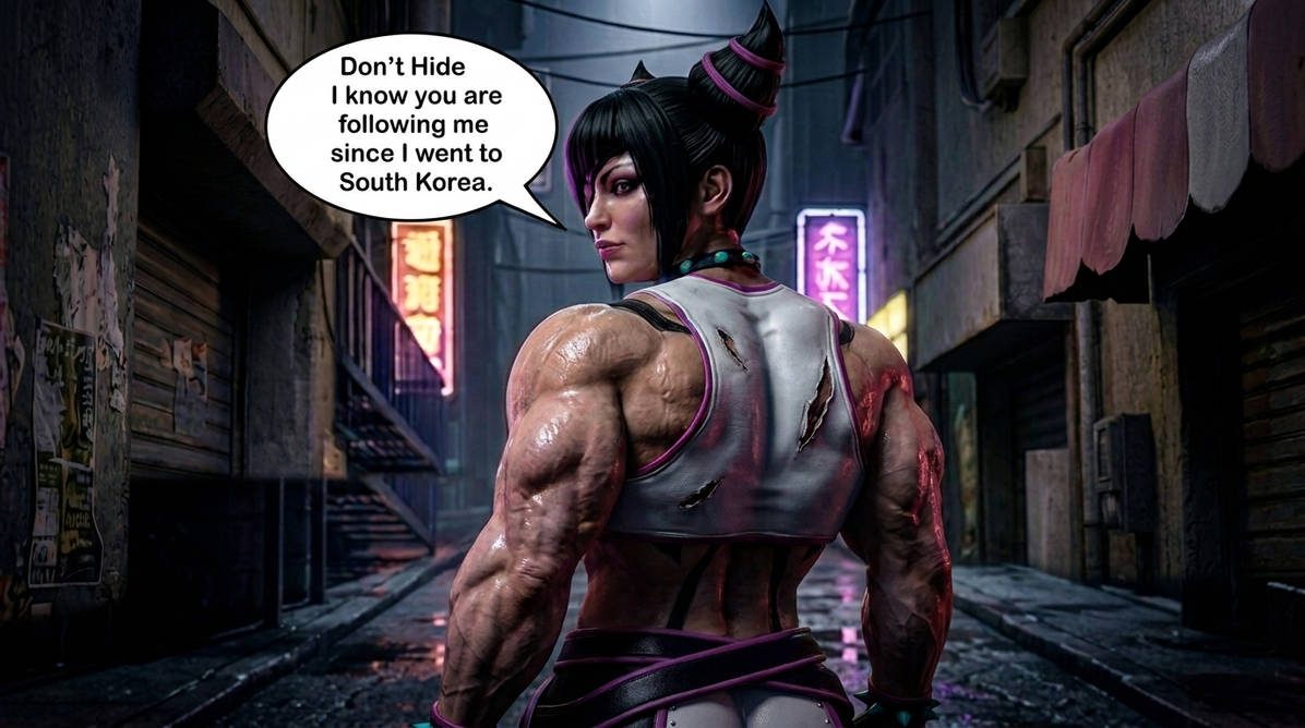 Juri-Han from SF Part 1, page 16 — AI female muscle growth comic