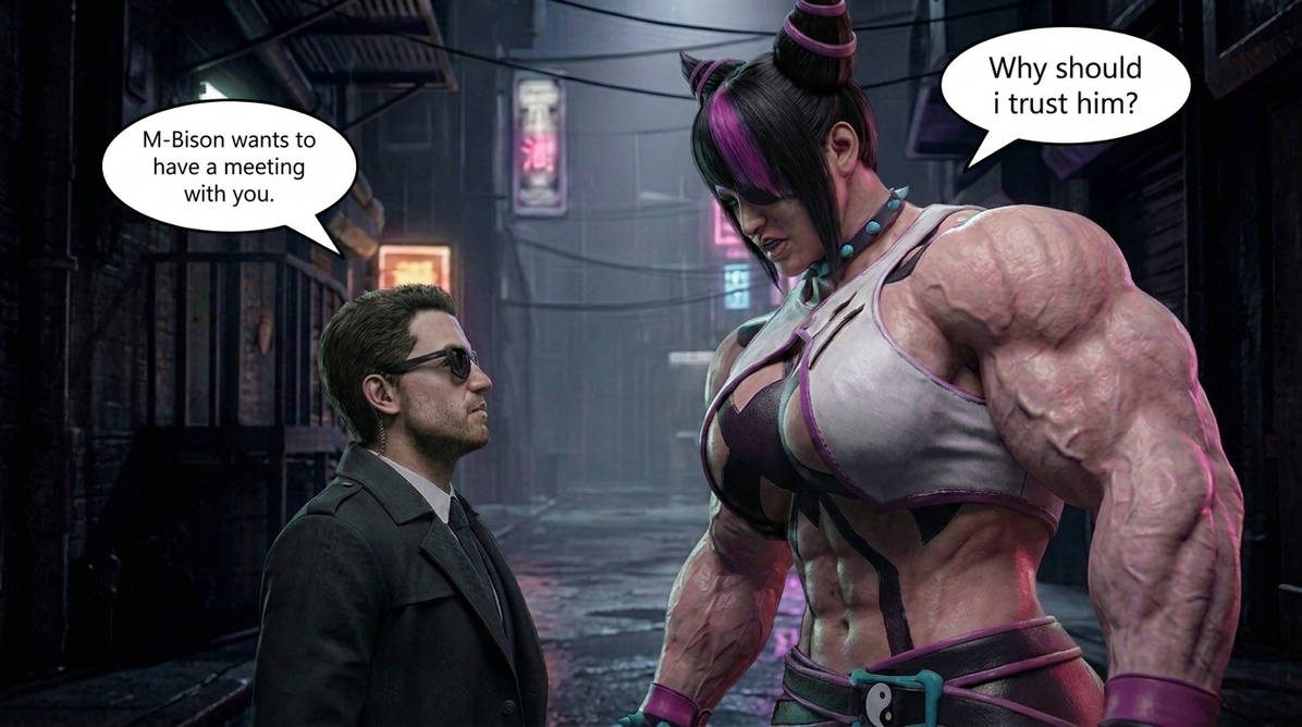Juri-Han from SF Part 1, page 17 — AI female muscle growth comic