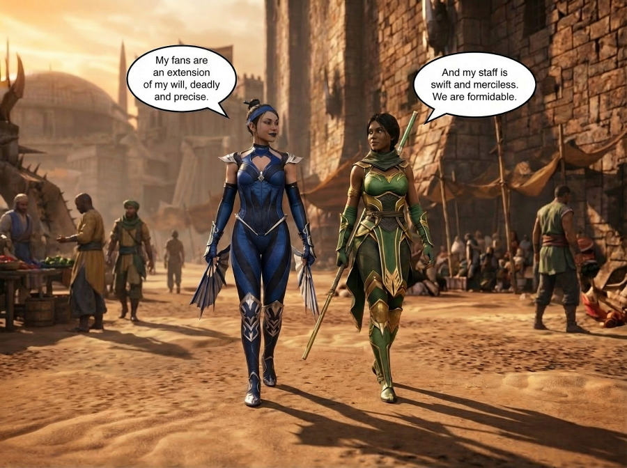 Kitana Khan — AI female muscle growth comic cover