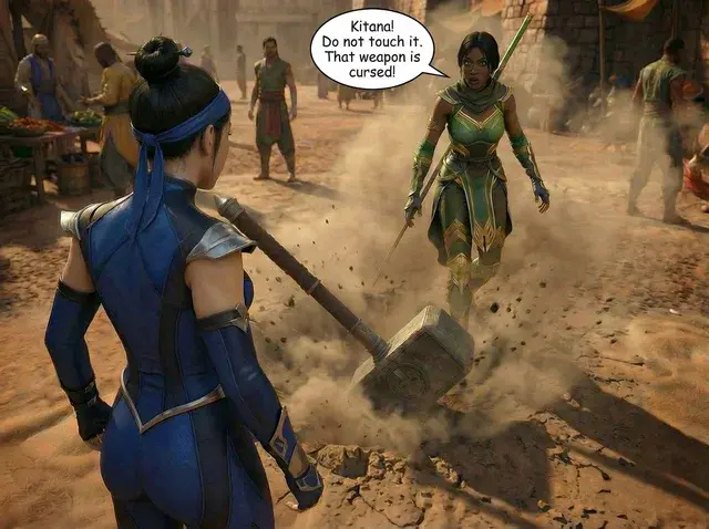 Kitana Khan Part 1, page 9 — AI female muscle growth comic