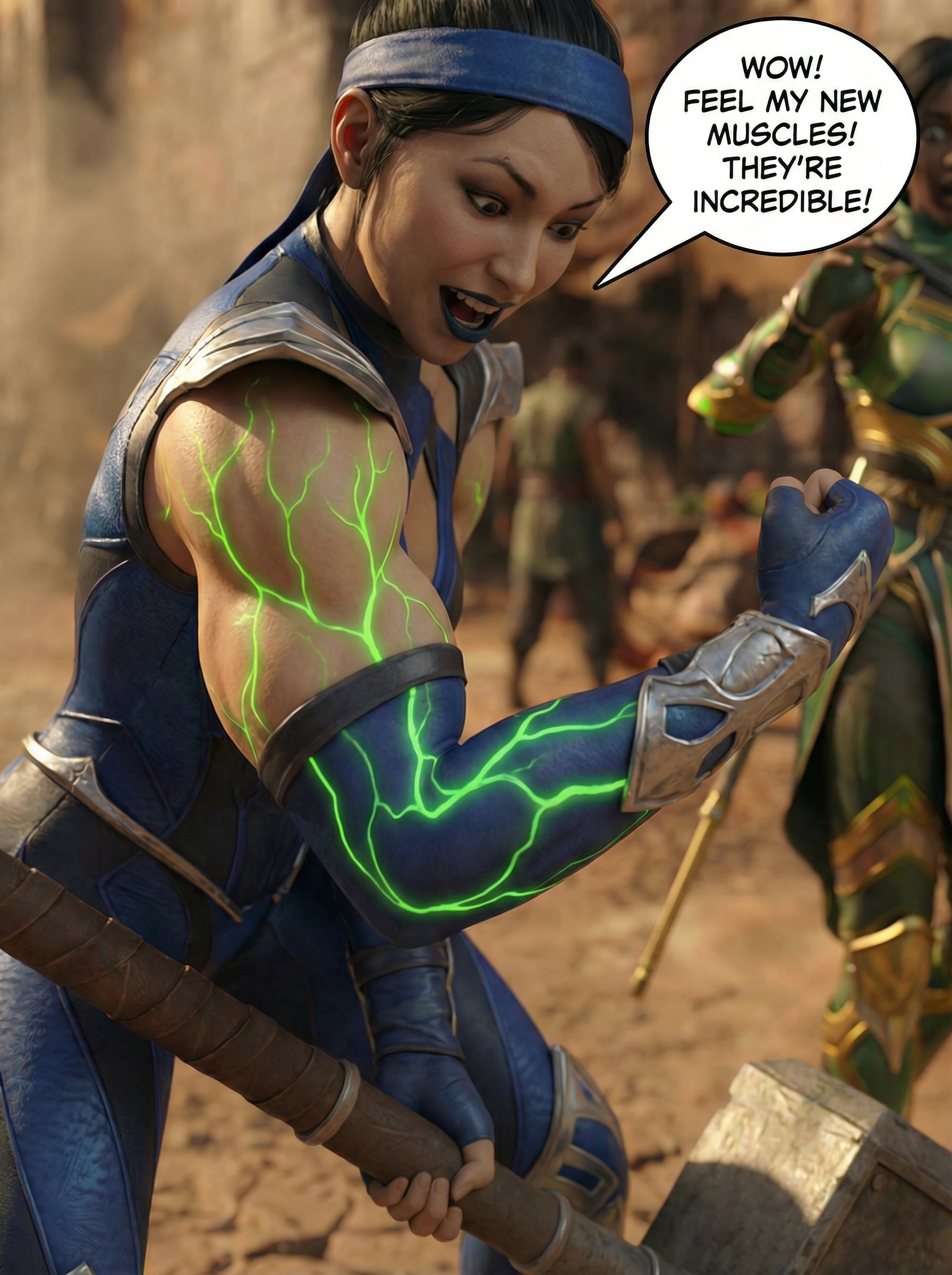 Kitana Khan Part 1, page 13 — AI female muscle growth comic