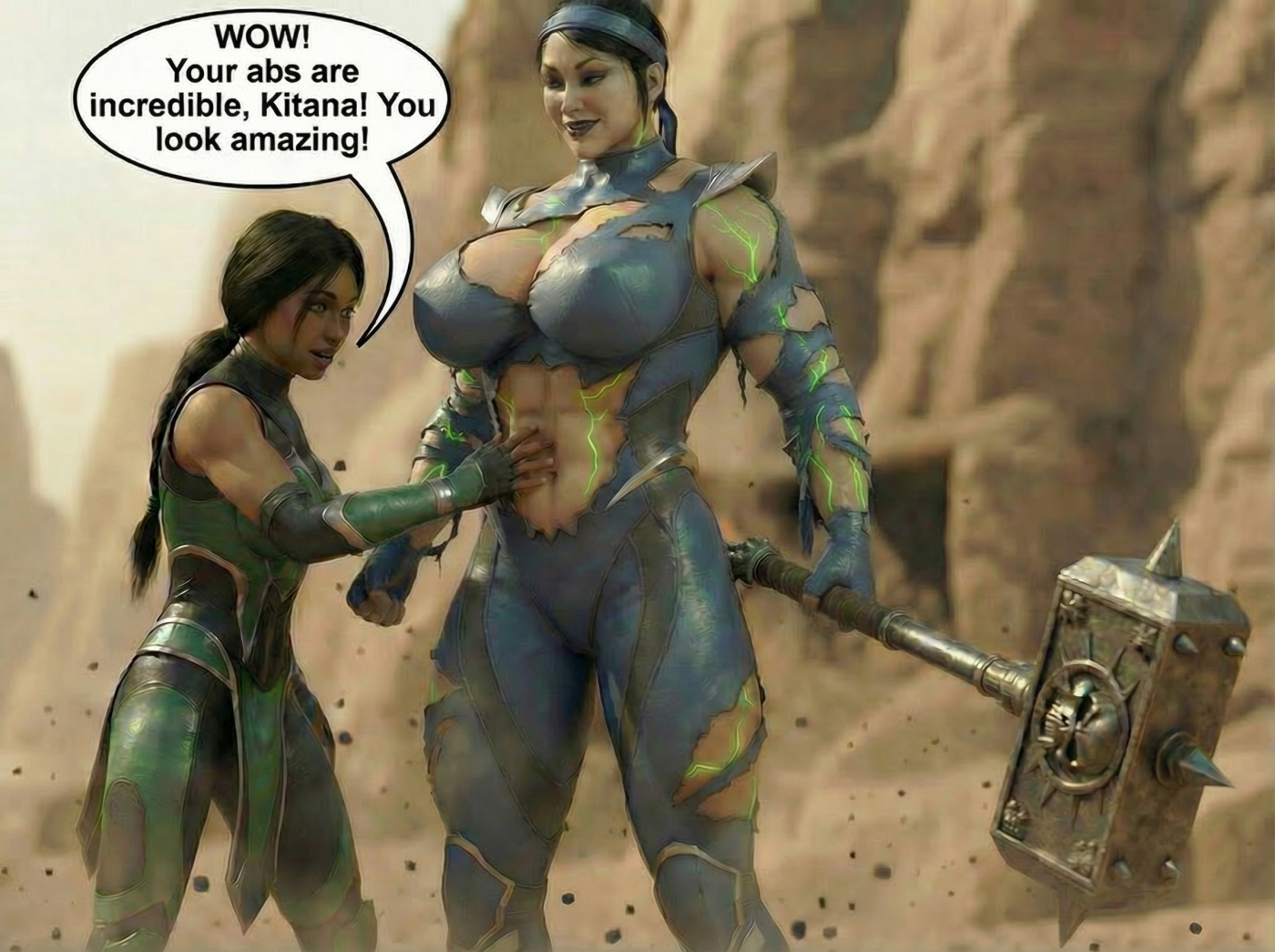 Kitana Khan Part 1, page 17 — AI female muscle growth comic