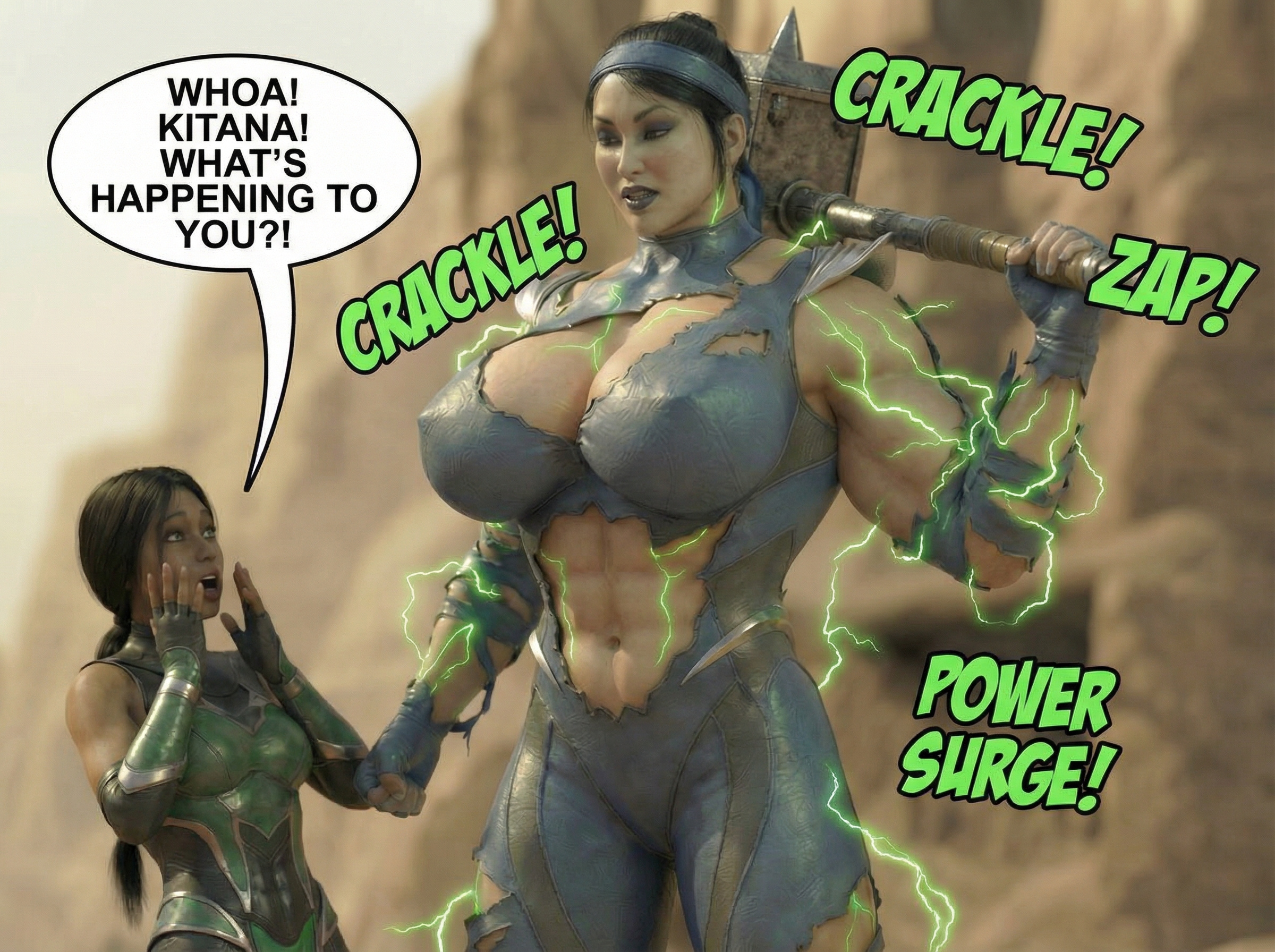 Kitana Khan Part 1, page 19 — AI female muscle growth comic