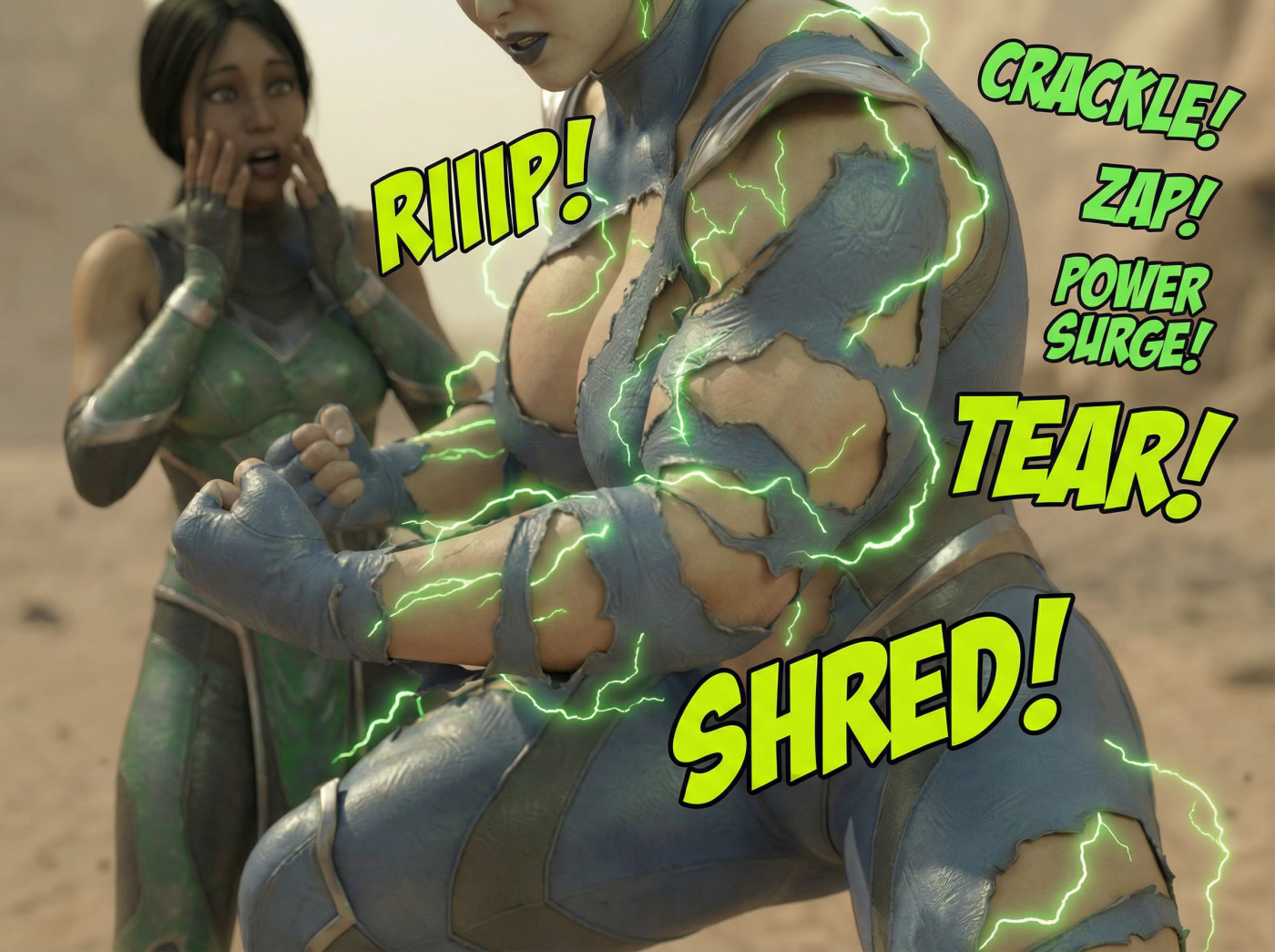 Kitana Khan Part 1, page 20 — AI female muscle growth comic