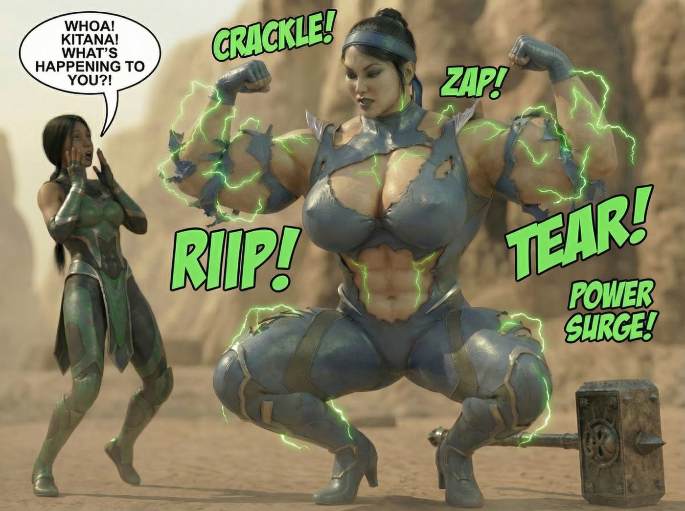 Kitana Khan Part 1, page 21 — AI female muscle growth comic