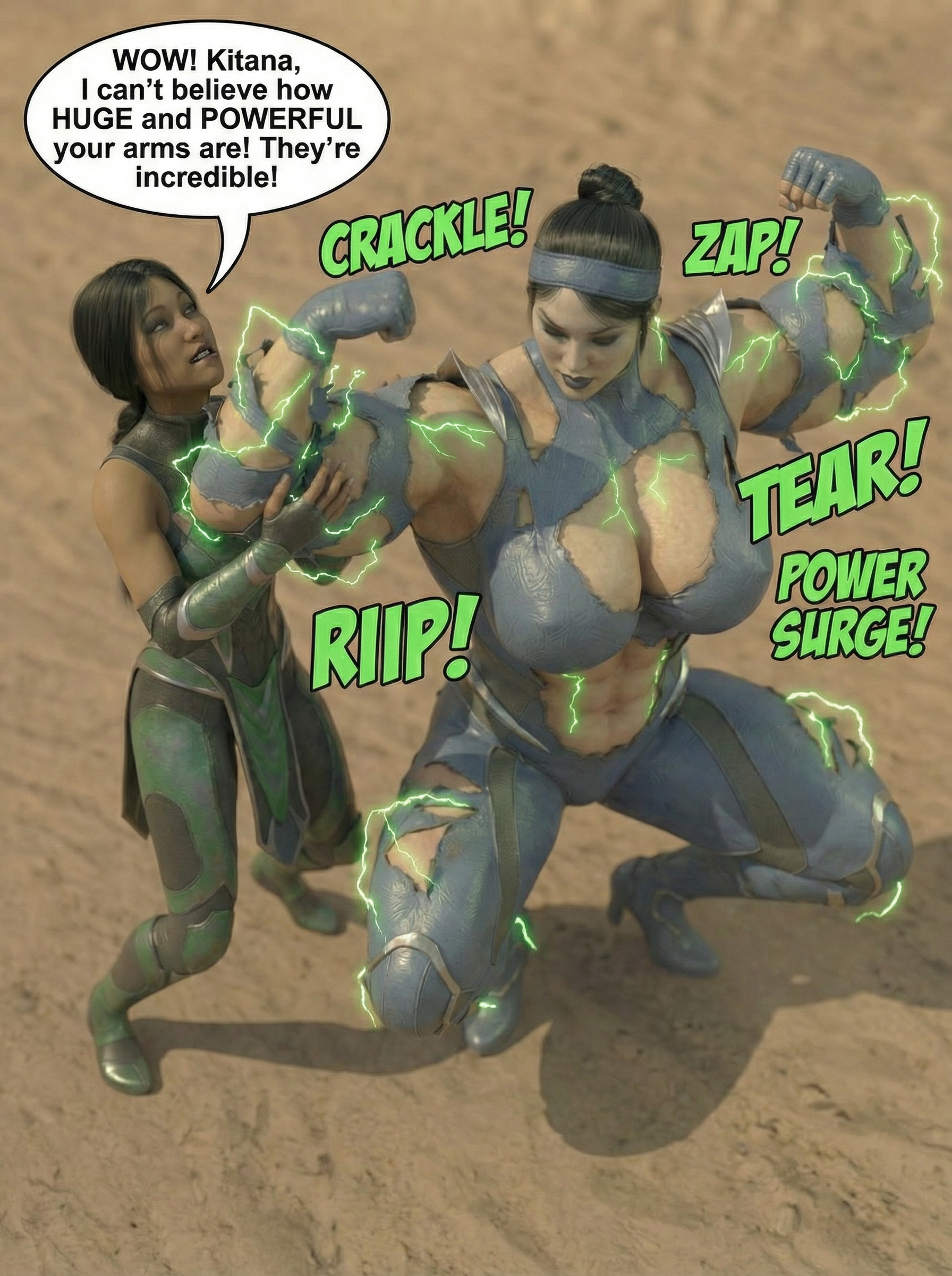 Kitana Khan Part 1, page 22 — AI female muscle growth comic