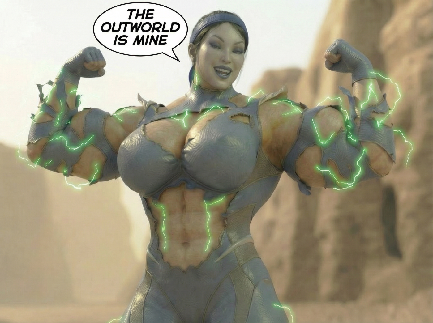 Kitana Khan Part 1, page 23 — AI female muscle growth comic