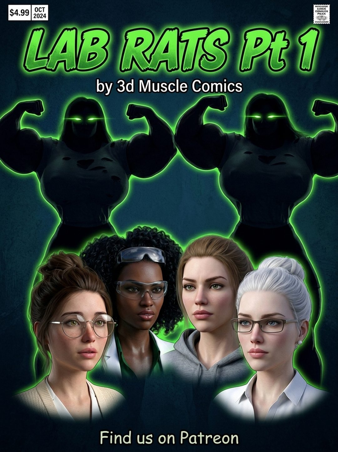Lab Rats Part 1, page 1 — AI muscle growth comic