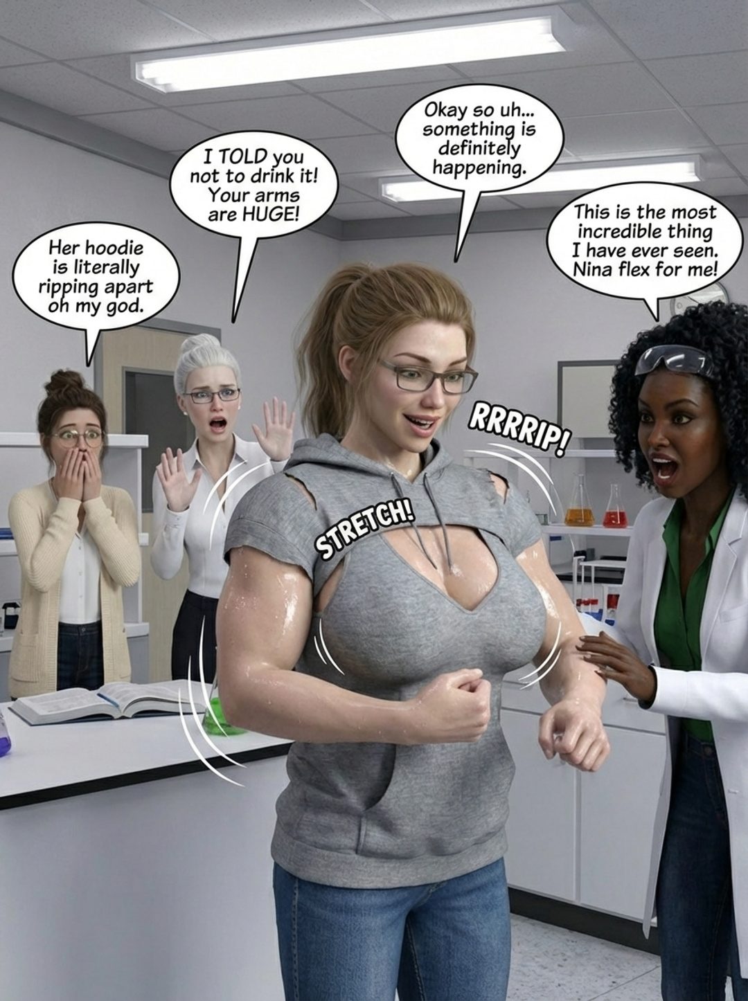 Lab Rats Part 1, page 6 — AI muscle growth comic
