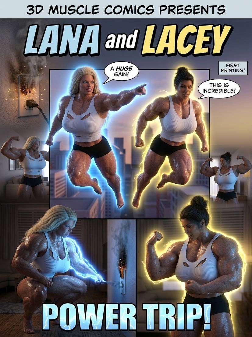 Lana and Lacey Part 1, page 1 — AI female muscle growth comic