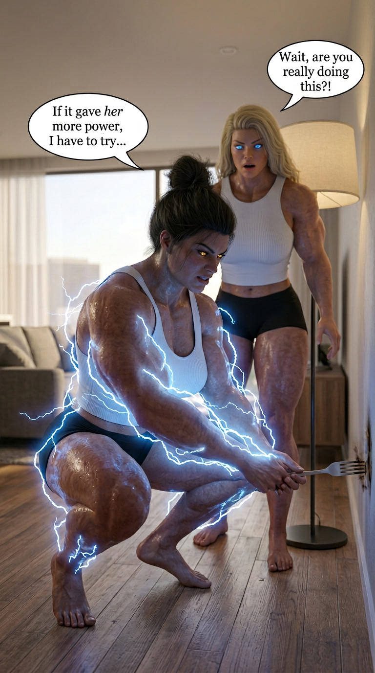 Lana and Lacey Part 1, page 6 — AI female muscle growth comic