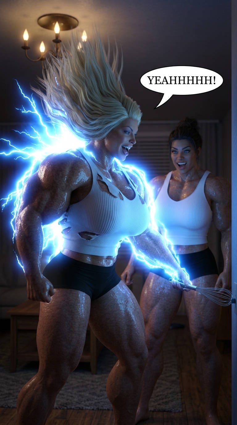 Lana and Lacey Part 1, page 8 — AI female muscle growth comic