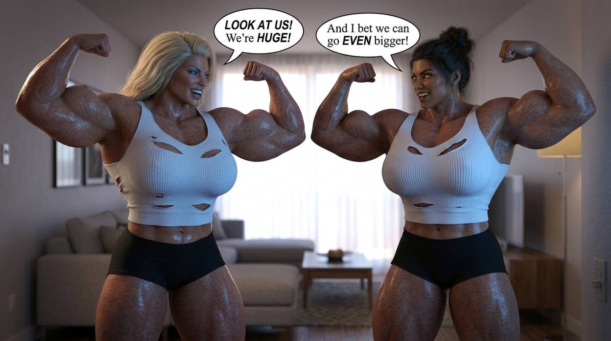 Lana and Lacey Part 1, page 9 — AI female muscle growth comic