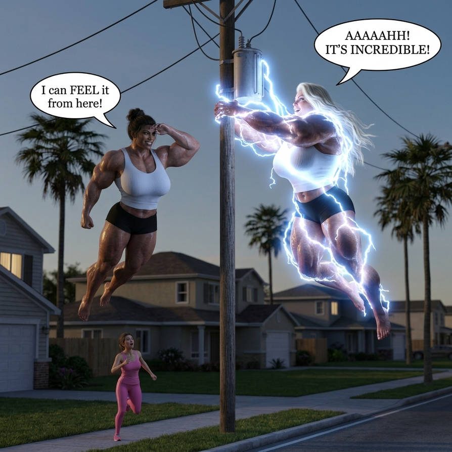 Lana and Lacey Part 1, page 13 — AI female muscle growth comic