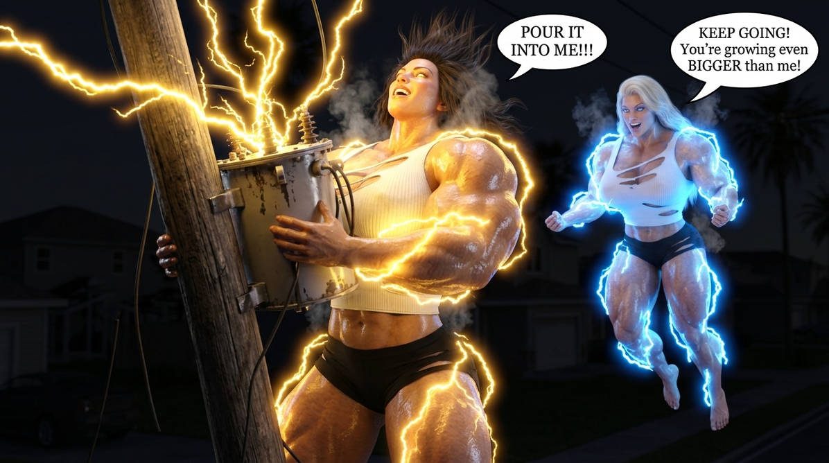 Lana and Lacey Part 1, page 14 — AI female muscle growth comic