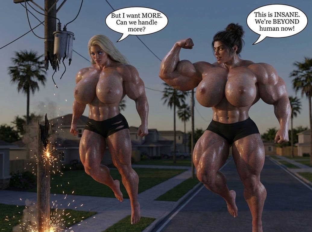 Lana and Lacey Part 2, page 1 — AI female muscle growth comic