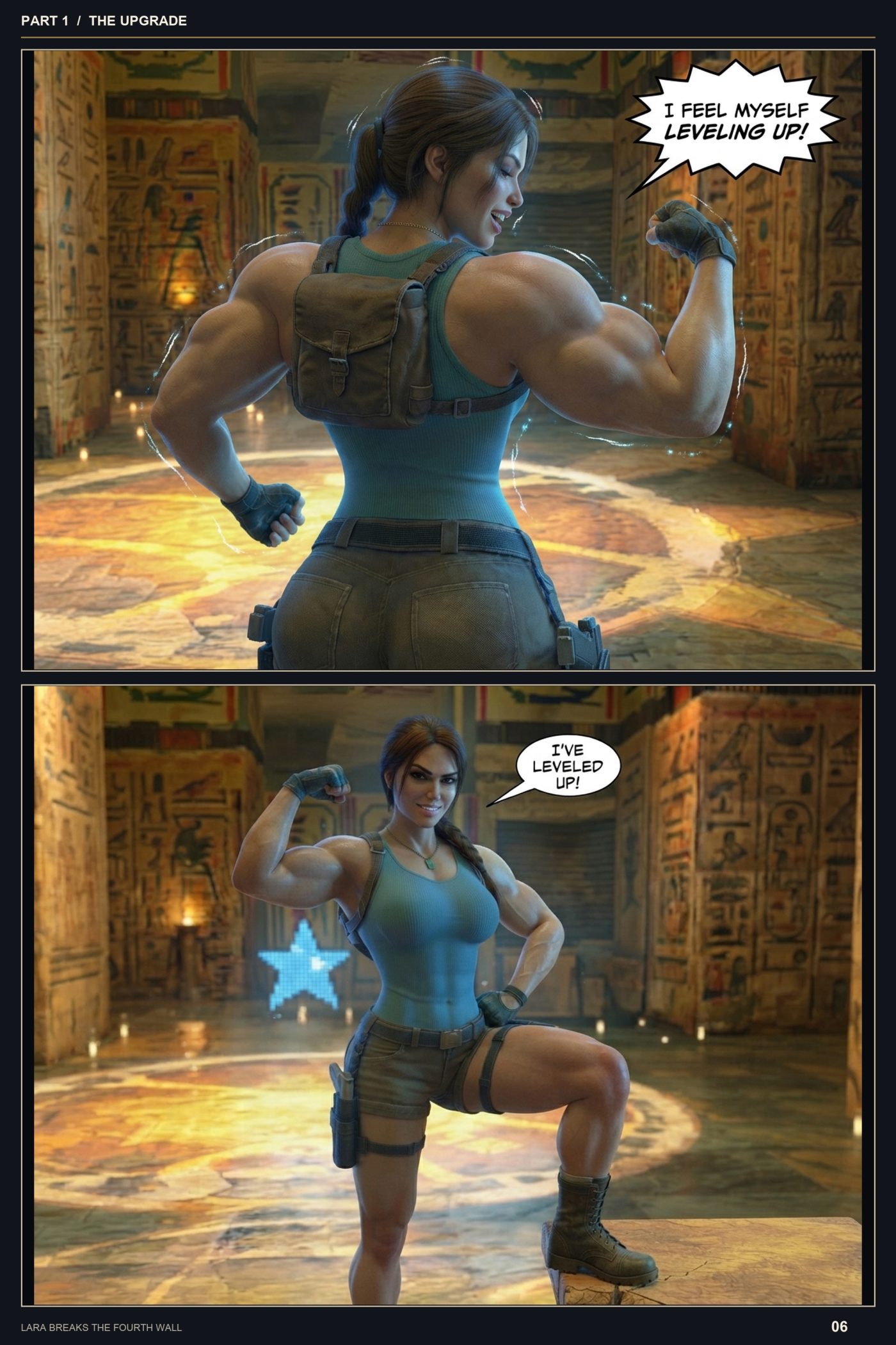Lara Breaks the 4th Wall — Remastered Edition The Upgrade, page 6 — AI female muscle growth comic