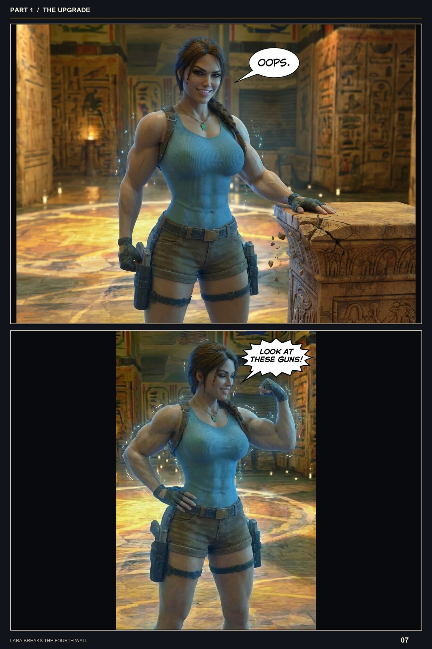 Lara Breaks the 4th Wall — Remastered Edition The Upgrade, page 7 — AI female muscle growth comic