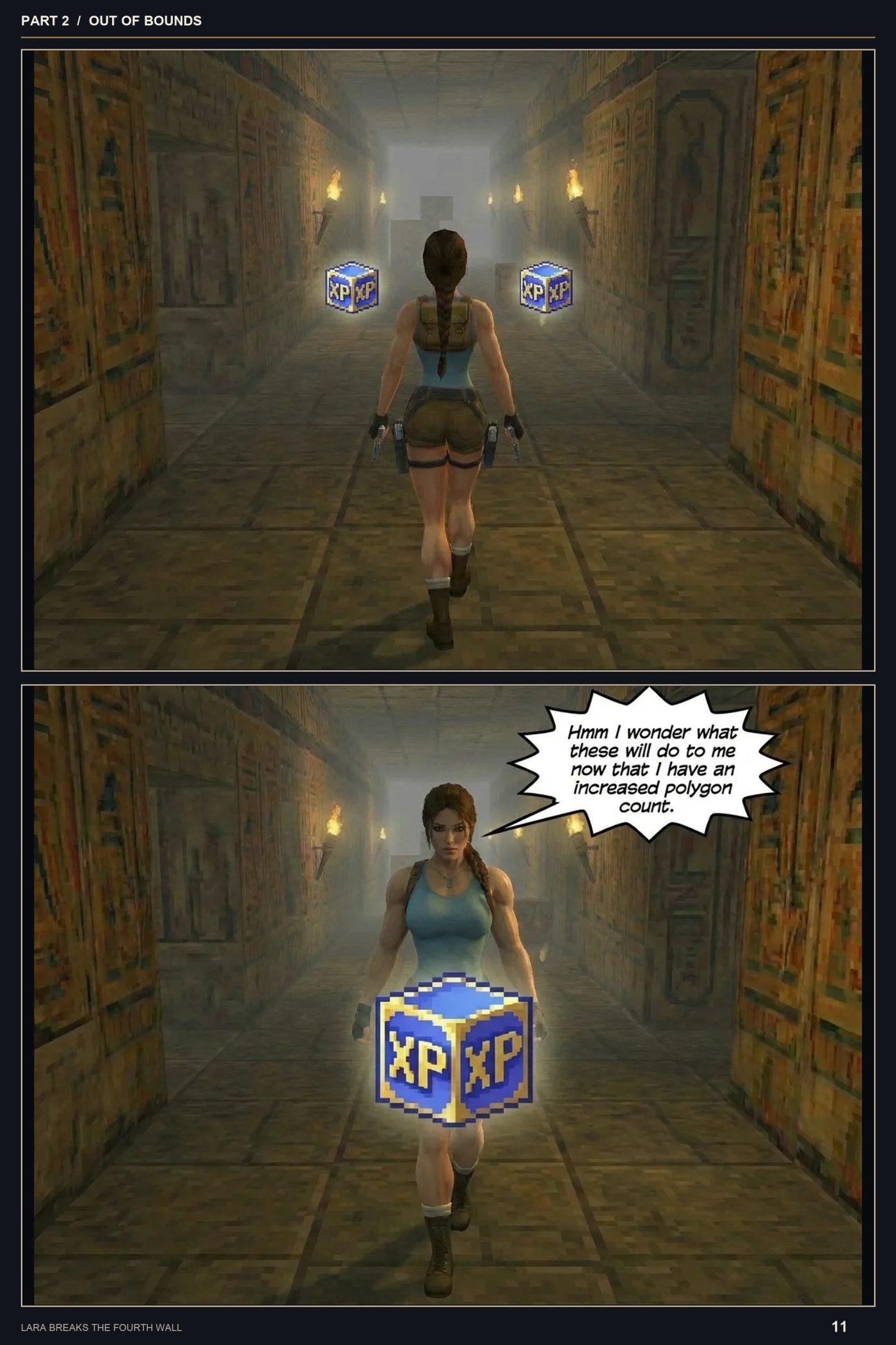 Lara Breaks the 4th Wall — Remastered Edition Out of Bounds, page 2 — AI female muscle growth comic