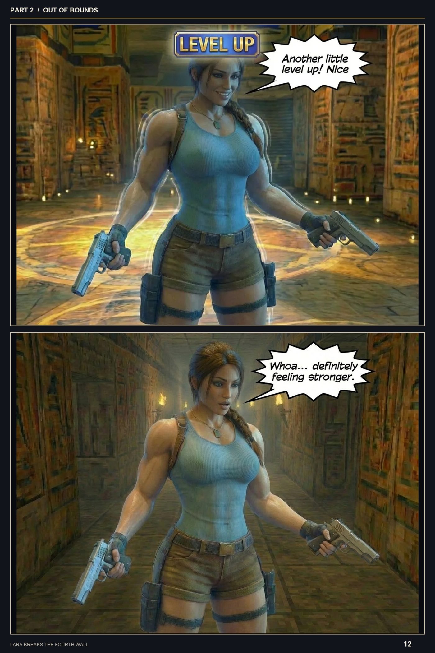 Lara Breaks the 4th Wall — Remastered Edition Out of Bounds, page 3 — AI female muscle growth comic