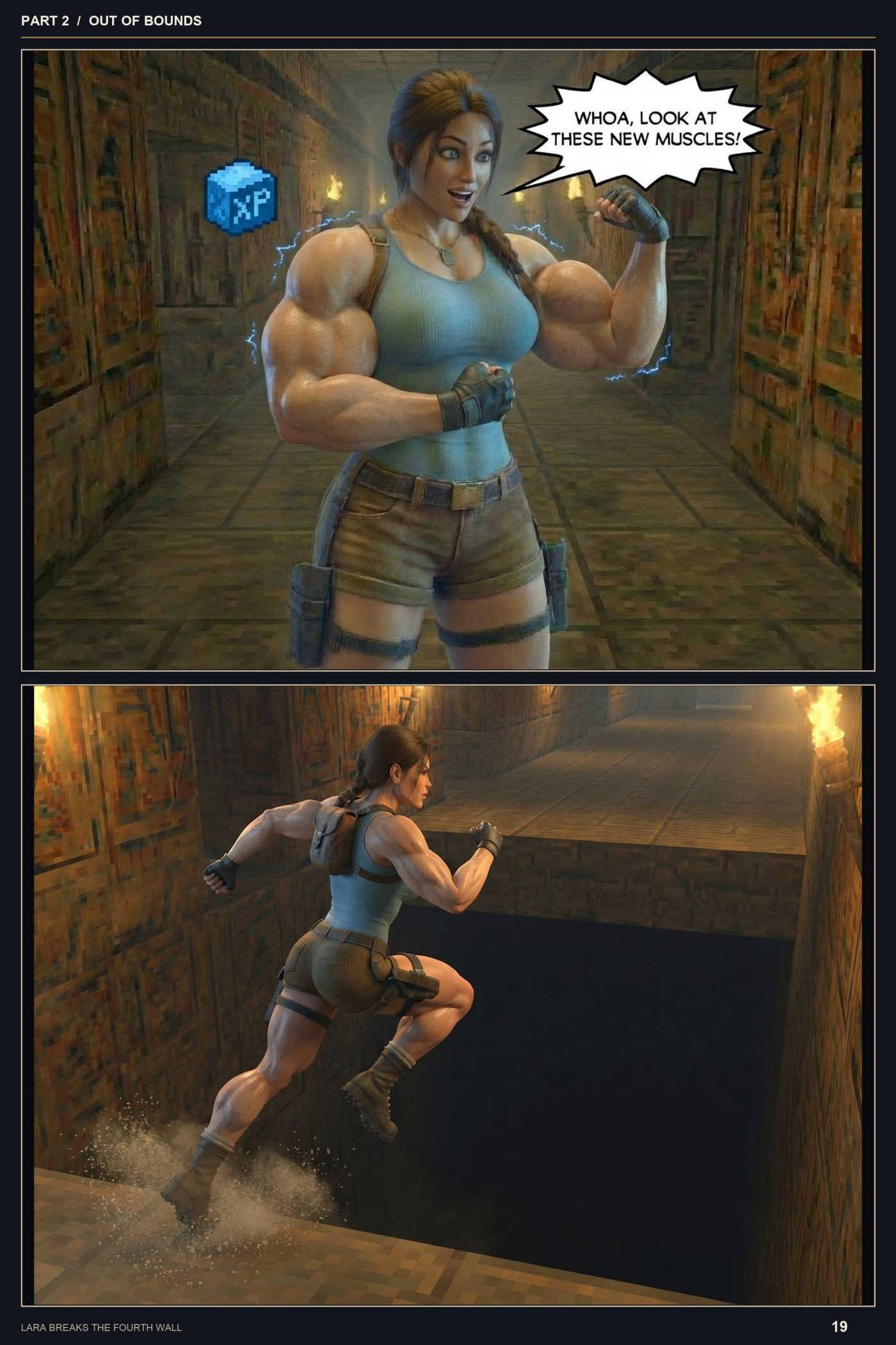 Lara Breaks the 4th Wall — Remastered Edition Out of Bounds, page 10 — AI female muscle growth comic