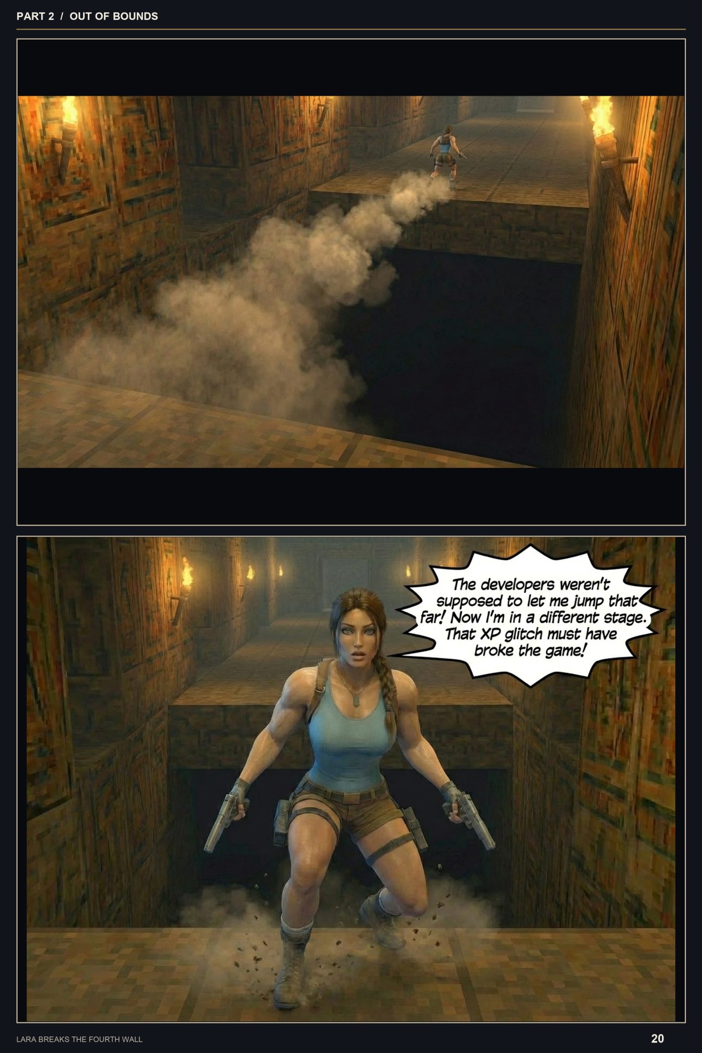 Lara Breaks the 4th Wall — Remastered Edition Out of Bounds, page 11 — AI female muscle growth comic