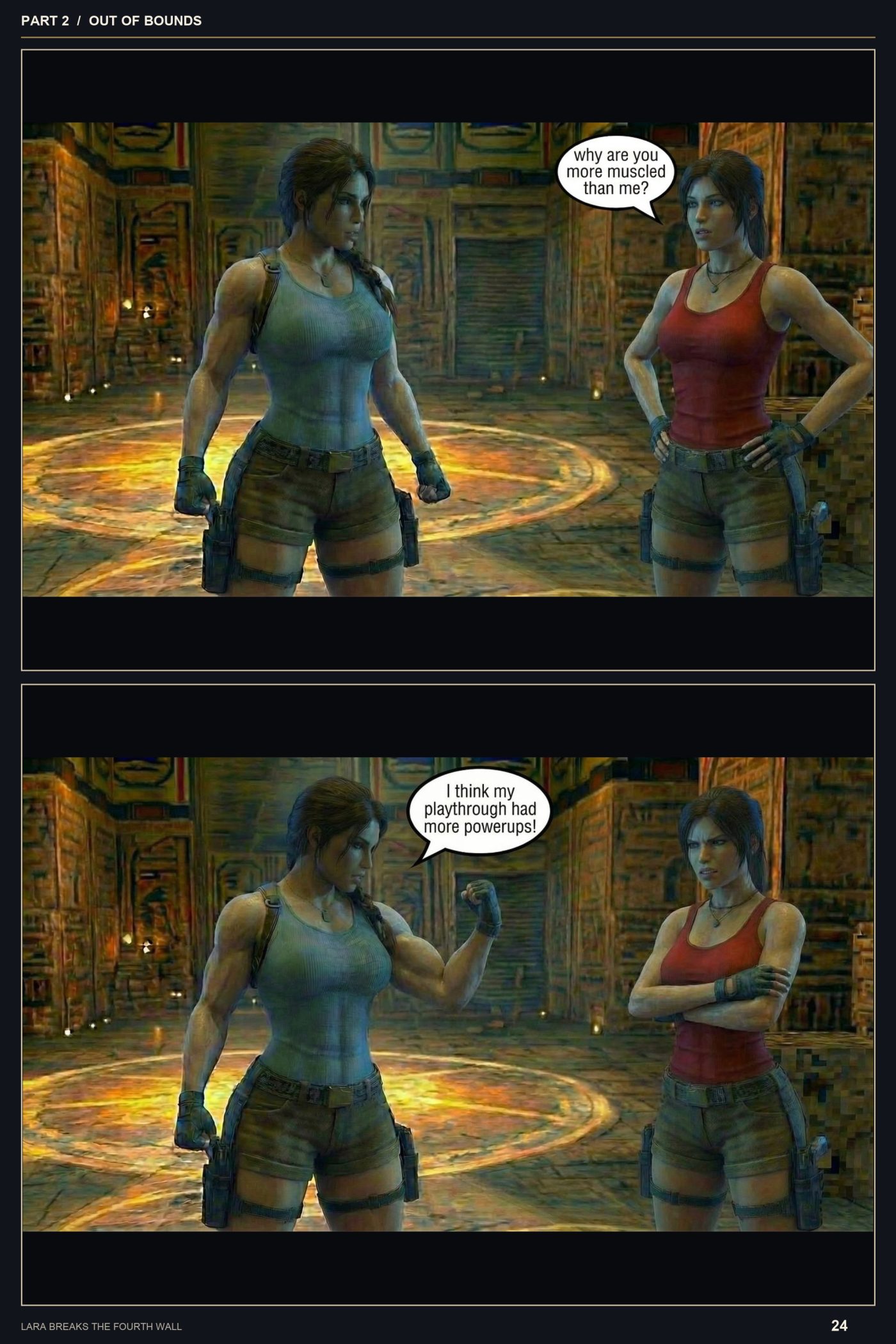 Lara Breaks the 4th Wall — Remastered Edition Out of Bounds, page 15 — AI female muscle growth comic