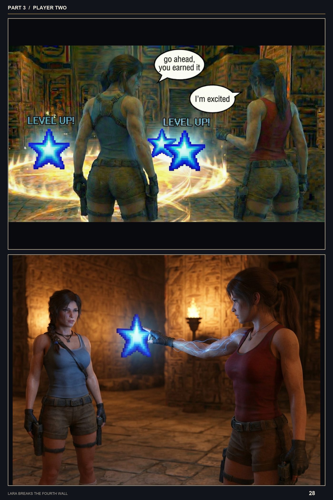 Lara Breaks the 4th Wall — Remastered Edition Player Two, page 4 — AI female muscle growth comic