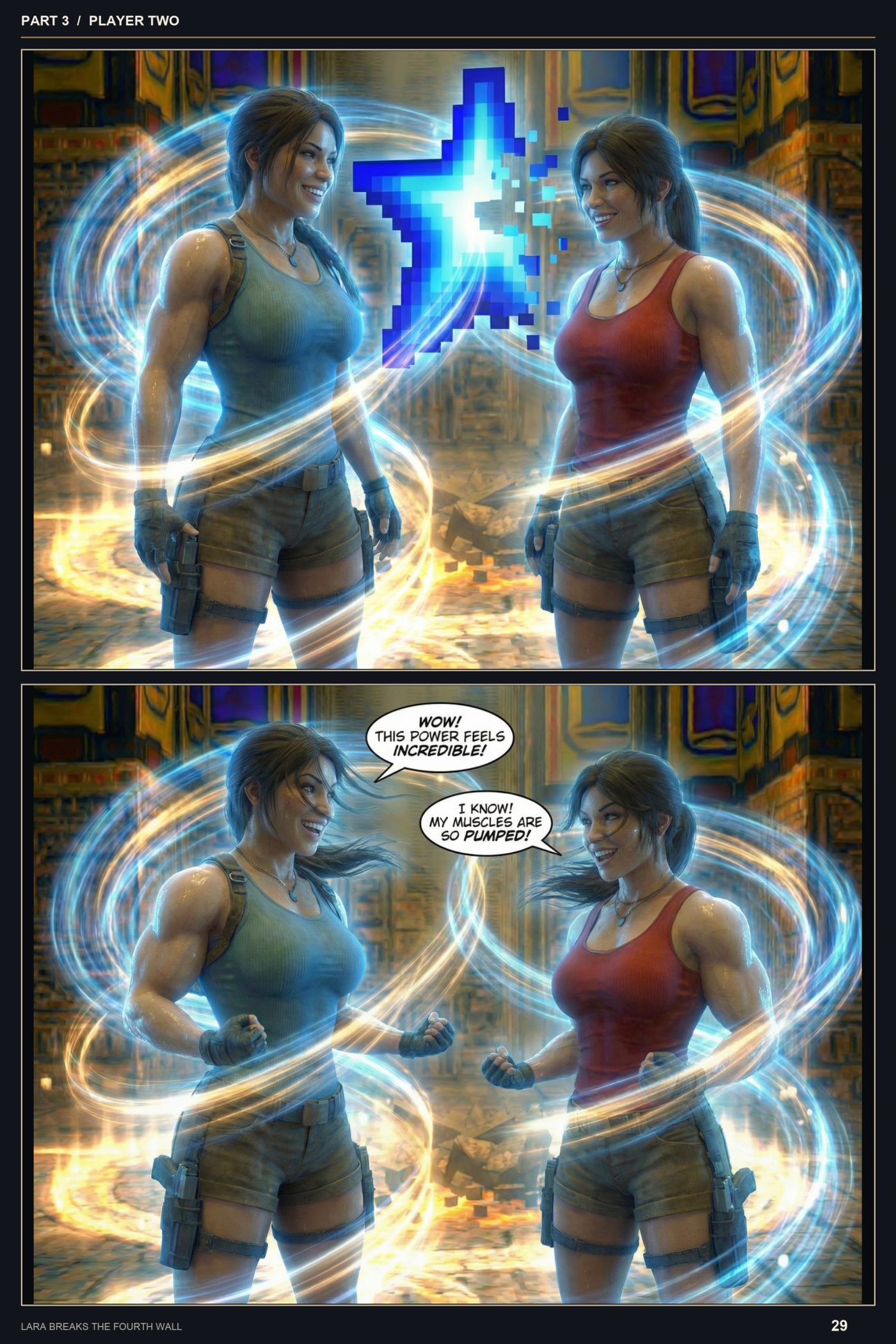 Lara Breaks the 4th Wall — Remastered Edition Player Two, page 5 — AI female muscle growth comic