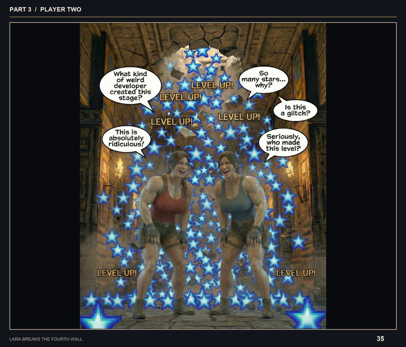 Lara Breaks the 4th Wall — Remastered Edition Player Two, page 11 — AI female muscle growth comic