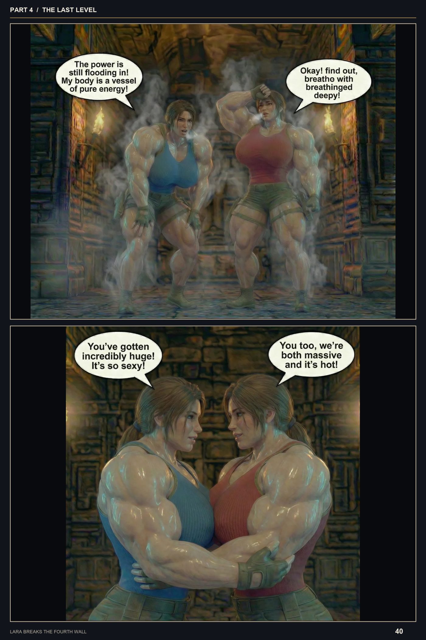 Lara Breaks the 4th Wall — Remastered Edition The Last Level, page 5 — AI female muscle growth comic